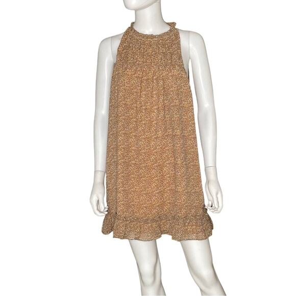 LUSH Caramel Mustard Floral Sleeveless Mini Dress Women’s Sz M - Picture 1 of 5